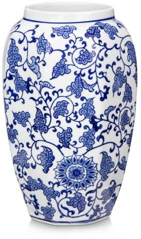 Keramik Vase Weiß und Blau für Blumendekoration Blumenvasen Deko Vase für Pampasgras Blumen, Tischdeko, Trockenblumen Deko Vasen für Wohnzimmer, Bürodeko, Modernes Dekoratives Vasen