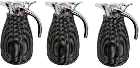 Pichet Isotherme En Rotin 3 Pièces, Pichet Isotherme à Café En Acier Inoxydable, Pichet Isotherme Sous Vide à Double Paroi De 1,5 L, Carafe à Café Isolée, Chaleur De 12 Heures Et Rétenti(Color:black)