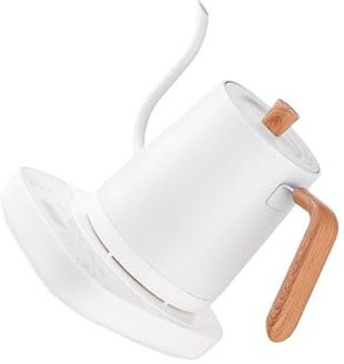 Guangcailun Electric Gooseneck Kettle with Imitation Wood Grain Texture for Cafe Metal Electric Tea Kettle Gooseneck Electric Kettle, White Pot
