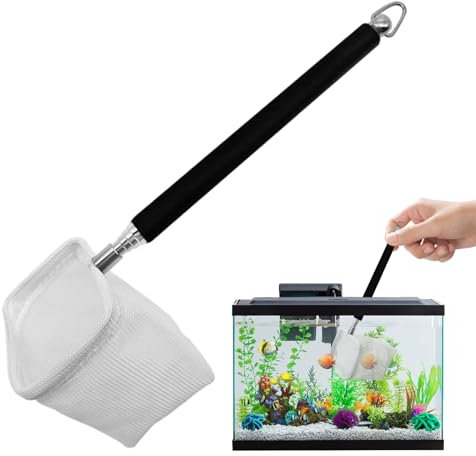 Fish Net Aquarium,1 Pcs Square Fish Tank Net,Fish Net with Extendable Stainless Steel Handle, Aquarium Net for Cleaning, Catching Tiny Fish and Shrimp