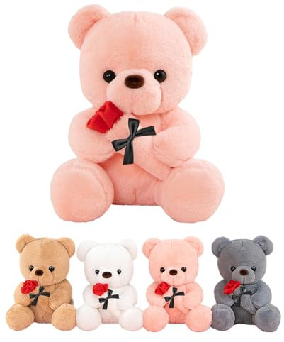 LIHIQIYA Ours en Peluche avec Rose, 25cm Teddy Bear Rose, Nounours Peluche Mignon, Juet en Nounours Personnalisé Ours Cadeau de Poupée, Petit Ourson Doux Anniversaire Cadeau pour Femmes Épouse