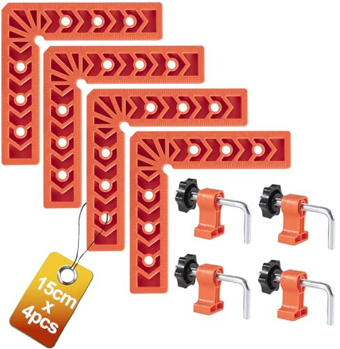 Set di Morsetti Angolari a 90 gradi, Quadrato di Posizionamento, Morsetti Diritti, Attrezzo per Falegnameria, Adatto per Cornici, Armadi, Scatole, un set di 8 pezzi（15cm), con 4 Morsetti