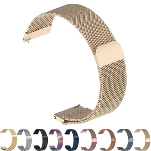 ZLZKJS Metall-Uhrenarmbänder, gewebt, Schnellverschluss, verstellbares Edelstahl-Ersatzarmband mit Magnetverschluss für Herren und Damen, 14 mm, 16 mm, 18 mm, 20 mm, 22 mm, 24 mm (Vintagegold, 18mm)