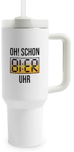 Prozente Momente Schon Bier Uhr - Thermobecher | 1,2 Liter Fassungsvermögen | inkl. Trinkhalm | hochwertig | lustige Motive | doppelwandiger Becher To Go