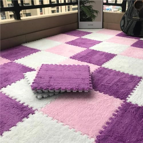 KLYso 18pcs 30x30cm Square Foam Tiles,Puzzle Play Floor Mat,Interlocking Carpet Tiles For Living Room Floor Gym Area(Purple+white+pink,0.6cm)