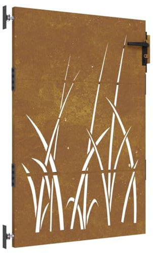 Zauntor für Staketenzaun, Gartenzaun Pforte Gartentor Metall Gartentür Gartenpforte Hoftor Flügeltor Einfahrtstor Gartentpforte, 85x150 cm Cortenstahl Gras-Design