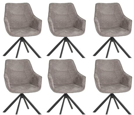 MR. DEKO Diningsessel 6-er Set San Carlo | drehbarer Esszimmerstuhl mit Armlehnen & Rückenlehne | 6 Moderne Polstersessel mit Schaumstoffkern | Drehstuhl 360 Grad | Essstuhl stabil und ergonomisch