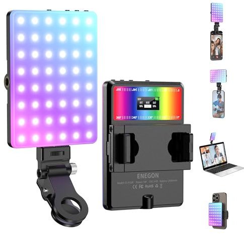 ENEGON RGB Selfie-Licht, 360° Vollfarben RGB-Videolicht Mit 24 Effekten, 78 LEDs 2000mAh Wiederaufladbar, CRI 95+ und 2500K-9000K CCT, Tragbare Clip-Leuchte Für Handy/Tablet,Canon,Nikon