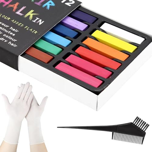 12 Stück Haarkreide für Mädchen,Haarkreide,Haarkreide für Kinder,Haarmascara für Kinder,Hair Chalk,Geeignet für Halloween,Rollenspiele,Geburtstag,mit Haarfärbepinsel*1,Handschuhe*2