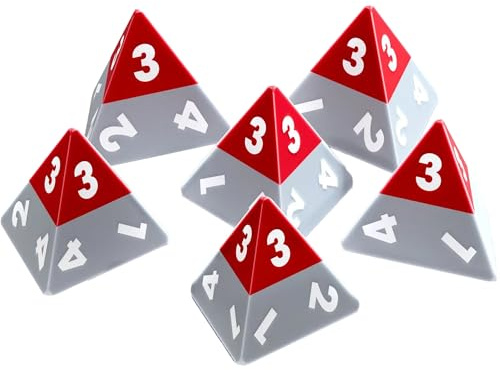 Modiphius Entertainment: Triangle Agency Dice Set (6d4) - 6 Piece, Red & Grey Resin Pyramid Die, Expansion RPG Accessory Pack, Roleplaying Game