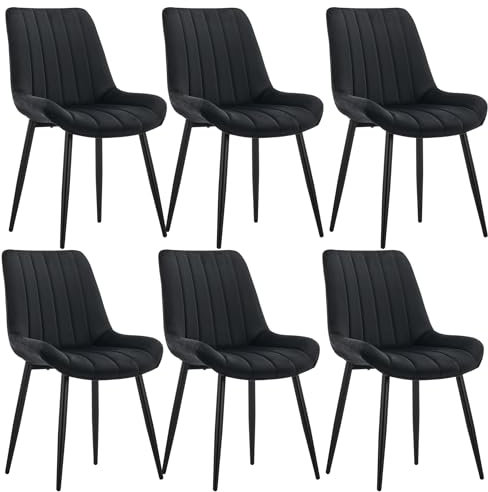CLIPOP Samt Esszimmerstühle 6er Set Küchenstühle Polsterstuhl Wohnzimmerstuhl Gepolsterte Sessel Sitzfläche mit Rückenlehne und Metallbeine (6er Set, Schwarz)