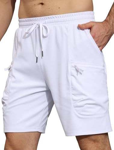 YuKaiChen Men's Shorts Textured Stretch Fabric Gym Cargo Shorts with Zip Pockets