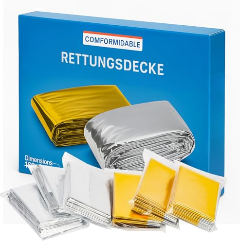 Comformidable Rettungsdecke Gold Silber für Erste-Hilfe (210 x 160 cm) - Rettungsfolie Verbandskasten Auto, First Aid Kit, Survival Ausrüstung, Outdoor Notfall Set - Rettungsdecken Emergency Blanket