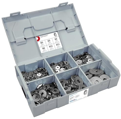 FRANTOS L-BOXX Mini DIN 9021 Unterlegscheiben Sortiment, M4 bis M12 640 tlg. (Edelstahl A2) - Sicherungsscheiben Beilagscheiben Scheiben Set
