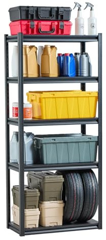 VEVOR Lagerregal, 907 kg, Steckregal, Kellerregal, Robustes verstellbares Metall-Schwerlastregal, 5 Ebenen, 406,4x812,8x1828,8 mm, Werkstattregal, für Küche, Werkstatt, Keller, Lager, schwarz