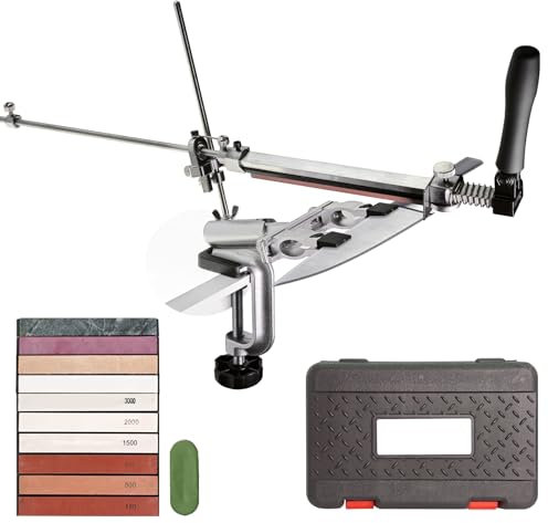 Messerschärfer Profi,Edelstahl Knife Sharpening System 360° Flip Rotation with Fixed Angle Mit 10 Schleifsteinen Sicheres Design Messerschärfsystem Fester Winkel, Küchenchef-Messerschärfset