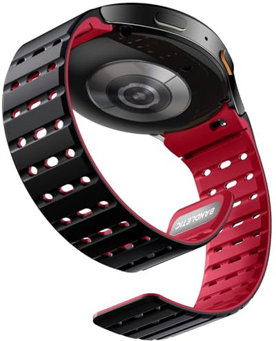 Bandletic Magnet Sport Armband kompatibel mit Samsung Galaxy Watch 6/5/4/7 40mm 44mm/ FE 40mm/ 6 Classic 43mm 47mm/ 5 Pro 45mm/ 4 Classic 42mm 46mm Schwarz Rot