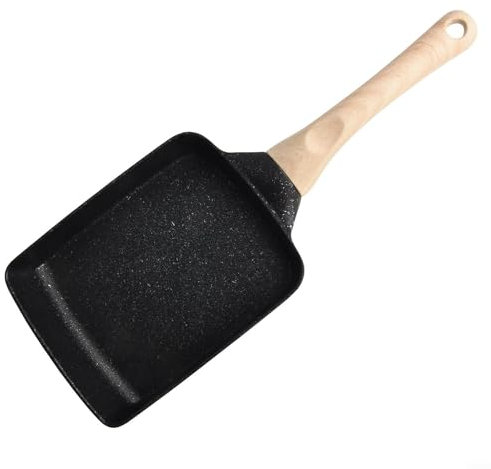 Tamago-yaki Japanische Omelettpfanne 17,8 x 15,2 cm, antihaftbeschichtet, Aluminium, Bratpfanne für Omelette mit Holzgriff (schwarz)