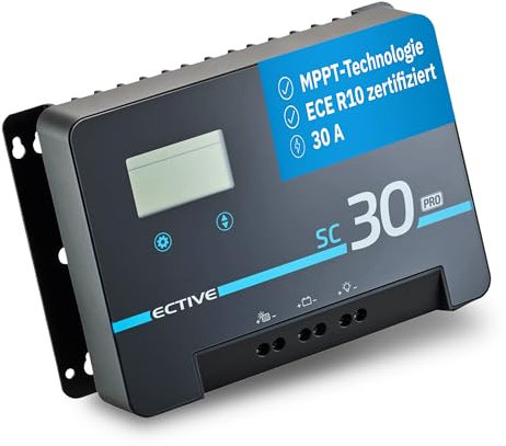 ECTIVE - Laderegler Solar 12/24 Volt SC 30 PRO - MPPT Solar-Laderegler 30A 100V mit Bluetooth – Solarladeregler Ladegerät für AGM, Gel, Lithium-Batterien - Solar Charge Controller ECE R10 Zertifiziert