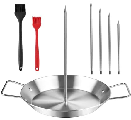 Ziiyoilh Adjustable Stainless Steel Vertical Skewer Kit for Grill & Oven - Includes Al Pastor Skewer and Gyro Pan with 5 Spikes (6-14 Inch)