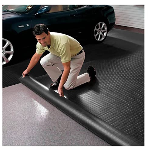 RAGOPILEN Gummifußmatten für Garagenböden, Garage Trailer RV Bodenmatte PVC Rolle Punktmuster 3mm dick schwarz mehrere Größen(1X1m/3.3X3.3ft)
