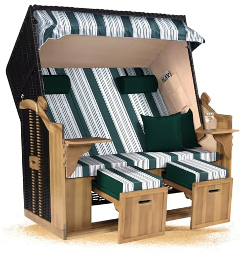 Strandkorb Hanse Ostsee XXL 2,5 Sitzer Volllieger schwarz 150cm breit, ideal für Garten, Terrasse und Balkon