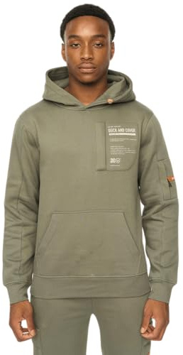Duck and Cover - Mens 'ADAMSBERG' Cotton Regular Fit Carbon Fleece Hoodie For Men (L, Dark Olive)