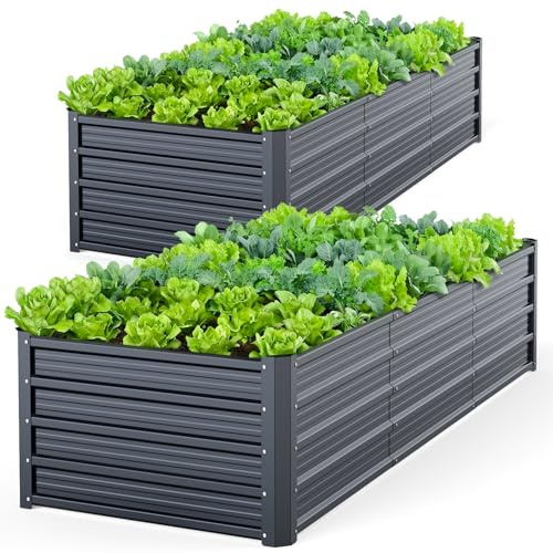 Ohuhu 2 Stück Metall Hochbeete 240×90×45 cm für Garten, Anthrazit