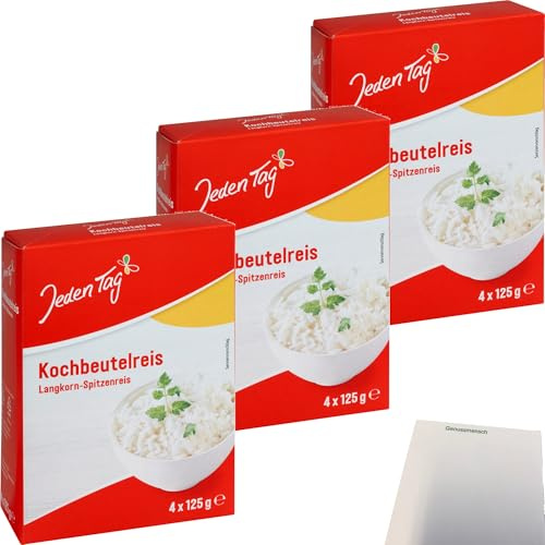 usy Bundle für Jeden Tag Spitzenlangkorn Reis Kochbeutel 3er Pack (3x4x125g Packung) + usy Block