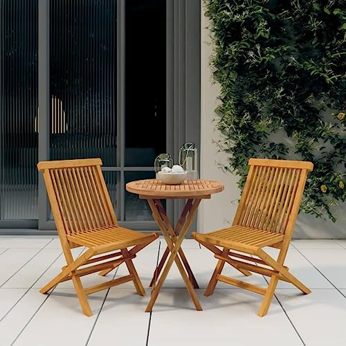 JHQHSM 3-TLG. Garten-Essgruppe aus Massivholz Teak, Klappbarer Tisch und Stühle für Terrasse, Wetterfeste Outdoor Möbel, Robustes Design mit Stabilem Holzrahmen, Maximale Belastung
