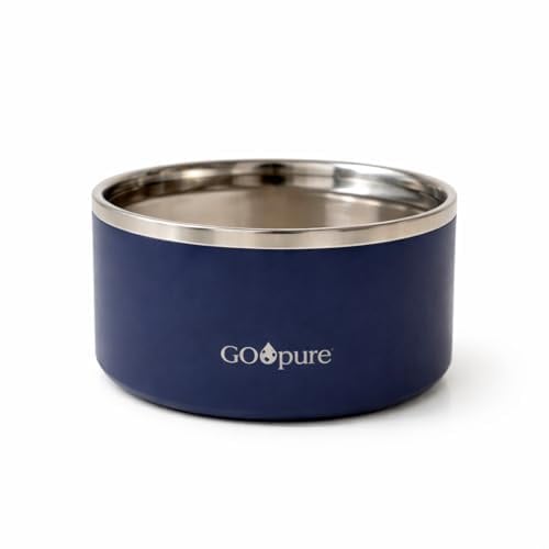 Gamelle d'eau filtrée pour animaux de compagnie – Gamelle à eau en acier inoxydable pour chien et chat avec filtre en céramique inclus, bol d'eau respectueux de l'environnement, bleu marine