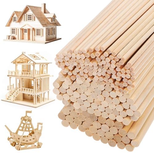 Garneck Runde Holzstäbe Natürliche Beige 215 Stück Widerstandsfähig gegen Verformung Gleichlange Rundhölzer Holzdübel für Dekoration und Selbstgemacht Projekte
