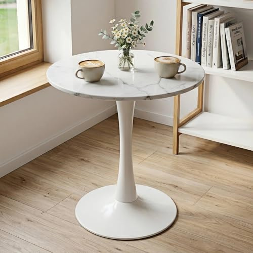 Atenza Esstisch rund 70 cm, Sinterstein Bistrotisch mit Tulpenfuß | Marmoroptik, kratzfest, hitzebeständig, 72 cm Höhe, 100 kg Tragkraft, für Küche Esszimmer Café Bistro, für 2-4 Personen