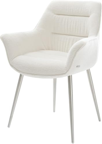 DELIFE Polsterstuhl Kaira-Flex 4-Fuß konisch Edelstahl Bouclé Soft Beige