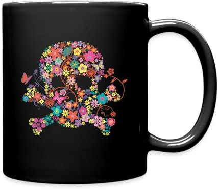 Spreadshirt Tête De Mort En Fleurs Et Papillons Tasse Mug, taille unique, noir