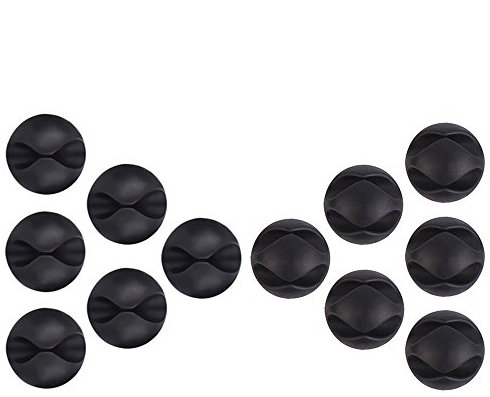 U-horizon 12 Pezzi Clip di Cavi, Organizzatore di Cavi, Sistema di Gestione del Cavo con Adesivo Robusto per TV PC Laptop Casa Ufficio, Nero