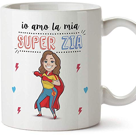 MUGFFINS Zia Tazza/Mug - Io Amo la mia Super Zia - Idea Regalo Originale di Compleanno - Tazza Migliore Zia in Ceramica. 350 ml