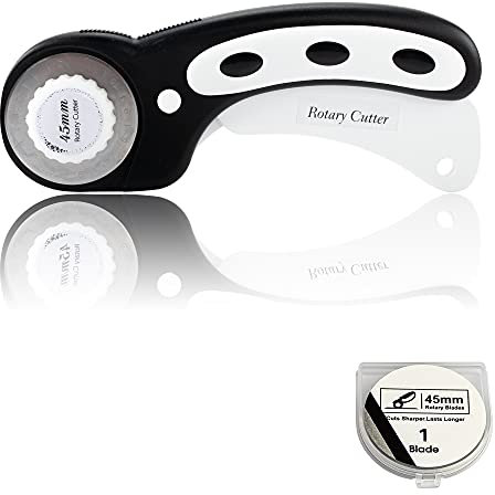 ECENCE Set taglierina circolare cutter per tessuti cuoio carta con meccanismo di protezione retrattile e lame di scorta 45 mm Diviso in due parti nero e bianco