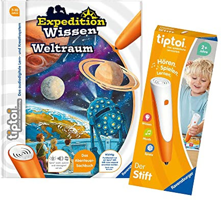 tiptoi Ravensburger Set: Weltraum - Das Abenteuer-Sachbuch (Expedition Wissen, Kinderbuch) + 00110 Stift, Lernspielzeug für Kinder
