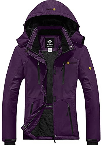 GEMYSE Femme Veste de Ski Imperméable de Montagne Manteau d'hiver Extérieur en Polaire Coupe-Vent avec Capuche (Violet foncé,M)