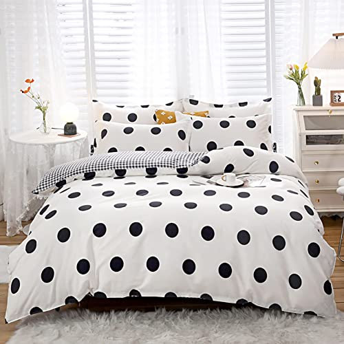 Michorinee Bettwäsche Punkte 200x200 Schwarz Weiß Gepunktet Kreise Muster 3 Teilig Microfaser Wendebettwäsche Set Schwarz Weiss Kariert Bettbezug mit Reißverschluss - 200 x 200 + 2 x 80 x 80 cm
