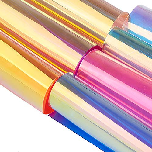 GORGECRAFT 7Pcs PVC Holographic Sheet 21 cm x 30 cm (8 x 12) Transparentes schillerndes Vinyl Rainbow Glossy Clear Film Mirrored Foil Stoff für Schuhe Tasche Nähen Patchwork Fenster