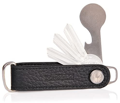 DONBOLSO® One BusinessLine I Key Organizer mit Einkaufswagenlöser I Etui für 1-7 Schlüssel I Leder I Edelstahlschraube I Nappa genarbt/Nappa Schwarz