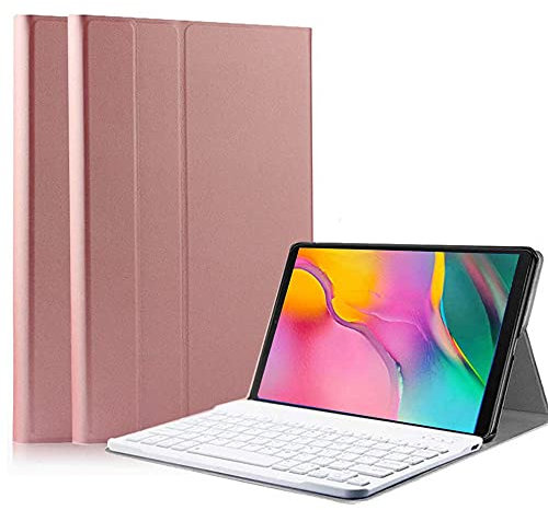 QYiD Funda con Teclado para Galaxy Tab A 10.1 2019 SM-T510/T515, Carcasa Delgada Teclado Estuche Funda con Wireless Teclado Bluetooth para Samsung Tab A 10.1 2019, Oro Rosa