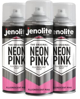 JENOLITE Fluorescent Spray Paint | NEON PINK | 3x400ml | Premium High Visibility Neon Spray Paint | Multi Surface High Viz Paint | Ideal for Hobbies, Graffiti-Art, Crafting & Safety Marking