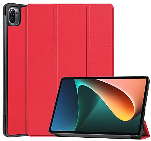Kemocy Funda para Xiaomi Pad 5/5 Pro 2021,Protección de PU Pell con Función de Soporte Smart Cover Carcasa para Xiaomi Mi Pad 5/Mi Pad 5 Pro 11 Pulgadas 2021 Tablet,Rojo