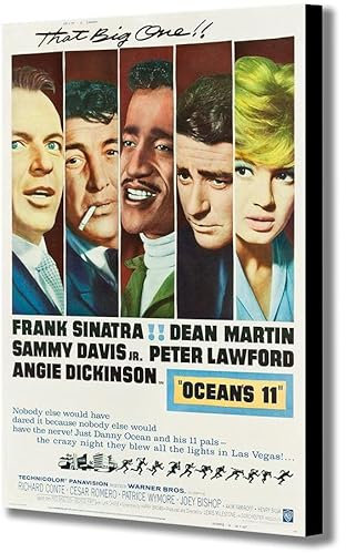 Ocean's 11 Vintage Movie Art 1960 – Leinwand-Kunstdruck, gerahmt, verschiedene Größen (A4, 30,5 x 20,3 cm)