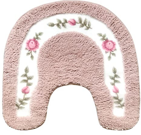 BIKHYY Rose Flower Rugs Soft Shaggy Non Slip Bathroom Rugs U-Shaped Floral Toilet Bath Shower Mat Kitchen Mat Door Mat Rug 50x50cm, Pink