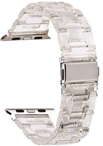 Greaciary Bracelet en résine compatible avec Apple Watch 38 mm, 40 mm, 41 mm, 42 mm, 44 mm, léger en résine transparente transparente transparente avec boucle en acier inoxydable pour iWatch Series