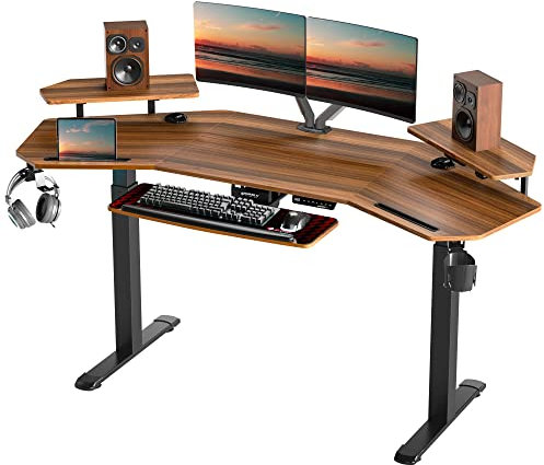 EUREKA ERGONOMIC Electric Standing Desk 182x76 cm Wing Shaped Gaming Desk Height Adjustable Large Studio Computer Desk with LED Convertible Monitor Shelves, Keyboard Tray